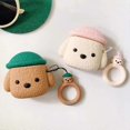 thumbnail image 1 of Funda para AirPods, súper linda y creativa, con diseño de perro de peluche y gorro de mascota, funda protectora de silicona suave estilo cachorro para AirPods 1 y 2 con gancho, color marrón, 1 of 5