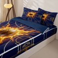 thumbnail image 3 of Castle Fairy Basketball Sport Zipper Twin Comforter Sets with Fitted Sheet and 2 Pillowcases, Sport Court Zipper Bedding Set, Navy Gold Orange,4-Piece,Navy Blue Reversible, 3 of 6