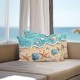 thumbnail image 2 of Outdoor Waterproof Pillow Covers Pack of 2, Teal Beach Water Ripped Starfish Shell Shore Coastal Decorative Throw Pillowcases Cushion Covers for Garden Patio Tent Sofa Couch, 20x12 inch, 2 of 8
