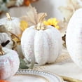 thumbnail image 4 of 7 Pcs Fake Glitter Pumpkins Fall Artificial Pumpkins for Decoration Different Sizes, Halloween Thanksgiving Autumn Harvest DIY Foam Pumpkin Indoor Outdoor Home Decor, White, 4 of 6