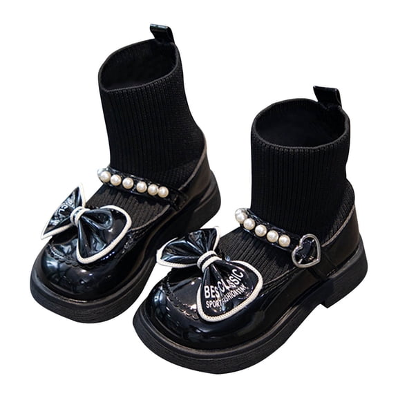 ZACPNCV Girls Toddler Bow Ankle Boots Low Chunky Heel Fall Winter Dress Booties Shoes Black