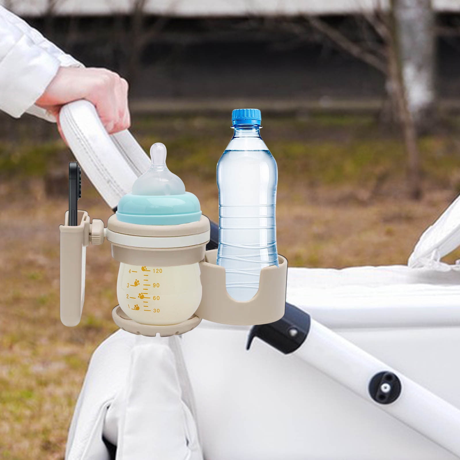 JZCHUNTOY Stroller Water Cup Holder, Universal Adjustable 2 in 1 Cup Phone Holder Mount, Anti-Shake Stable Drink Bottle Bracket, for Stroller Bicycle Motorcycle Scooter Car Cup Phone Storage Use