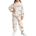 thumbnail image 2 of Spazoro Kids Girls 2PC Outfit Sets, Cute Print Long Sleeves Zip Up Soft & Comfy Casual Collared Shirt and Jogger Pants Sets for Fall Winter Beige Size 3-4 T, 2 of 6