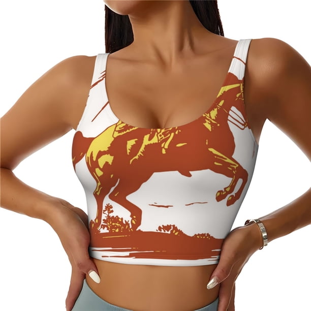 Balery Vintage Cowboy On A Bronco Horse Sujetadores deportivos con espalda cruzada para mujer, acolchados, sin costuras, de alto impacto, ideales para yoga, gimnasio, entrenamiento y fitness.-Small