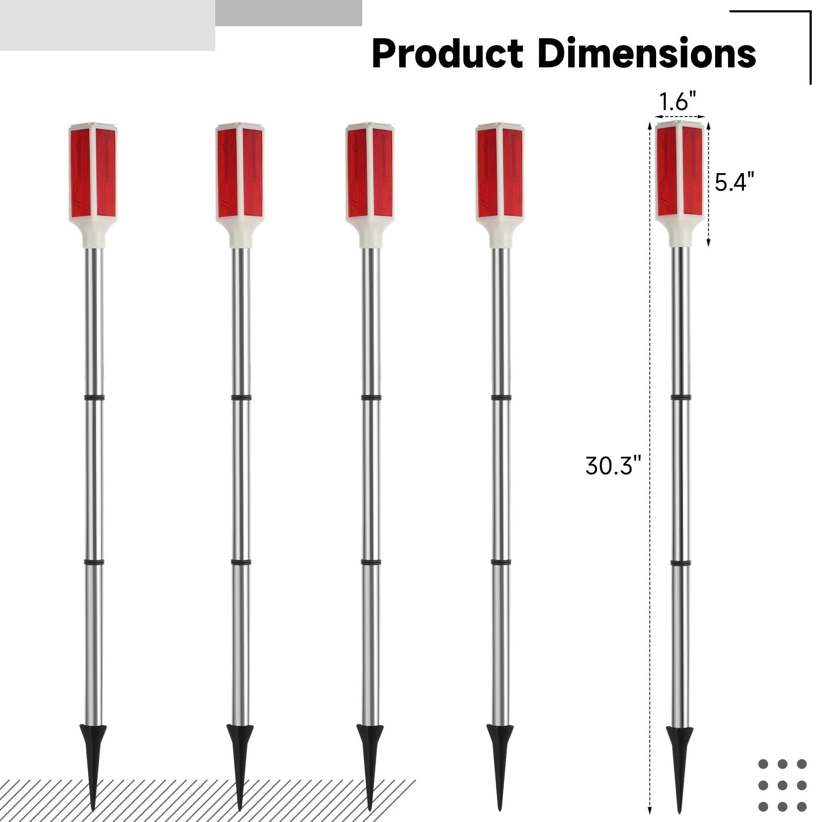5 Pack Solar Driveway Marker Lights - Red LED Path & Roadside Warning Lights on Stakes, Outdoor Solar Powered for Easy Installation