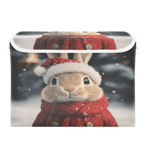 Storage Box With Lid 16.5x12.6x11.8In Foldable Stacked Household Storage Box Christmas Rabbit Red