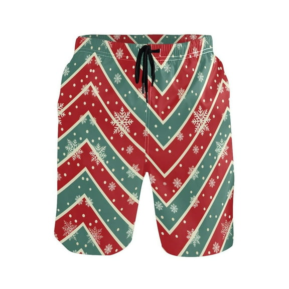 joogoo Men's Swim Trunks Snowflakes on Art Stripes Beach Shorts with Pockets M