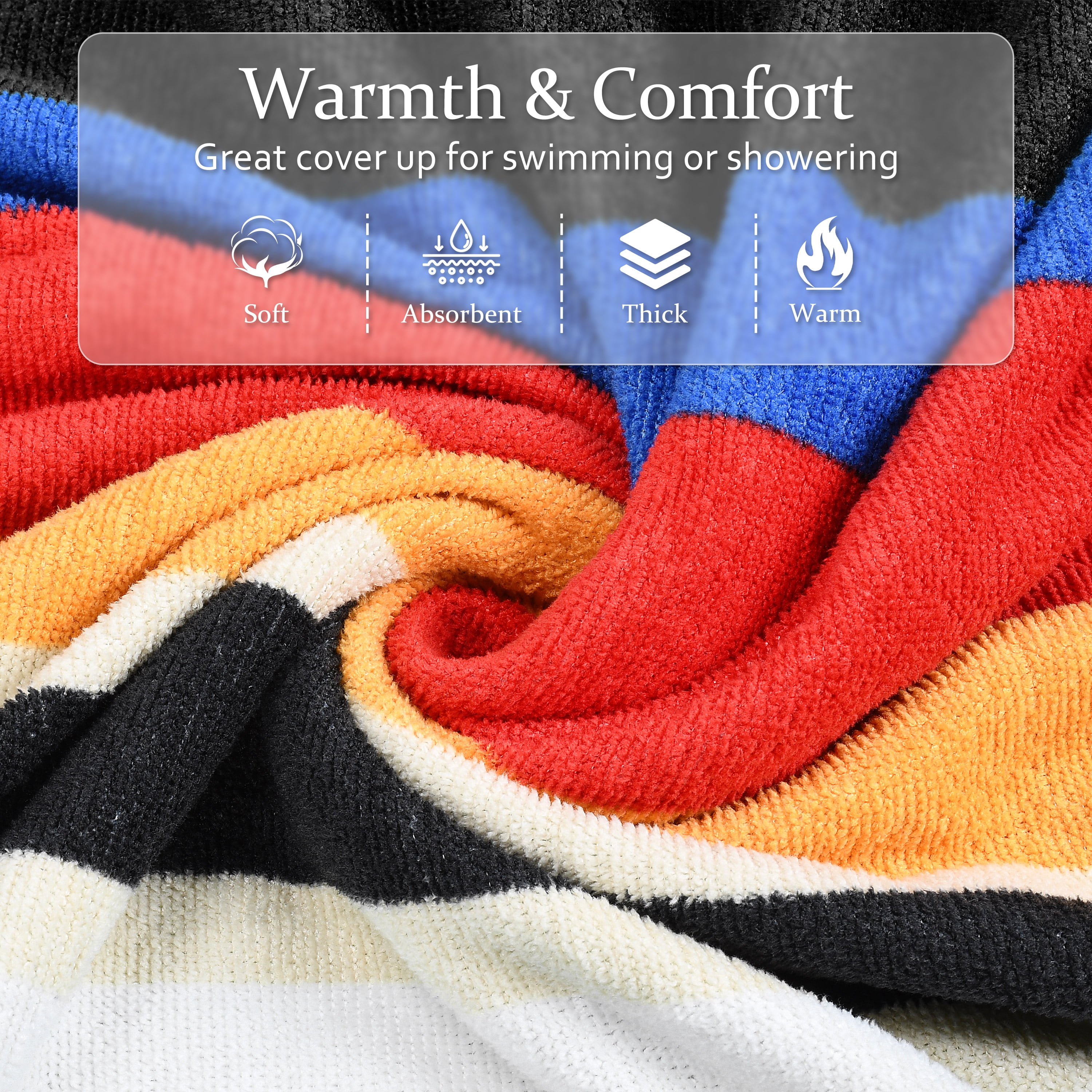 Catalonia Kids Hooded Poncho Towel, 100% Cotton Absorbent Changing Robe for the Beach, Pool, and Bath, Cute Gifts for Childrens (Boys and Girls), Black Stripe