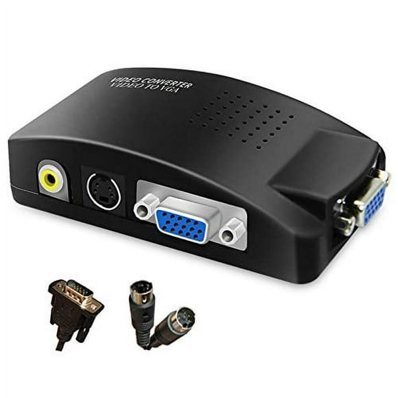 RCA to VGA Adapter, Composite AV S-Video RCA VGA Female Input to VGA Female Output Converter, Transfer Video Graphic Signal from CCTV PC Laptop DVD DVR VCR TVBox to VGA Monitor Projector Computer