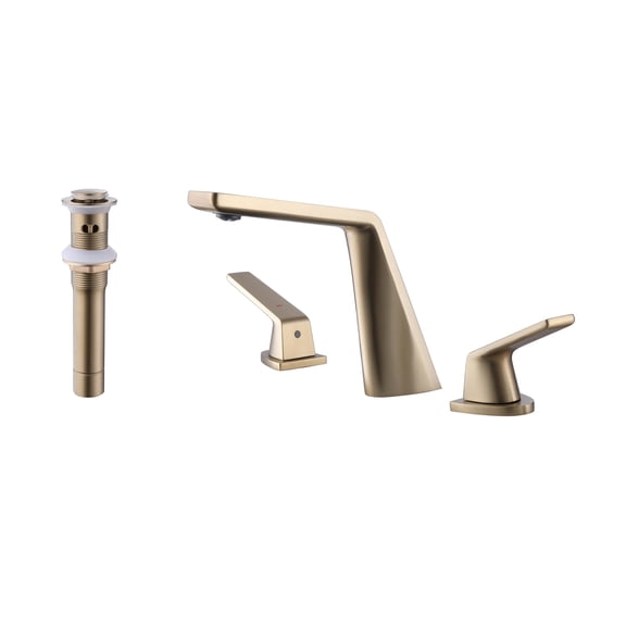 Solid Brass Widespread Sink Faucet, Three Holes Bathroom Sink Faucet with Pop-up Drain