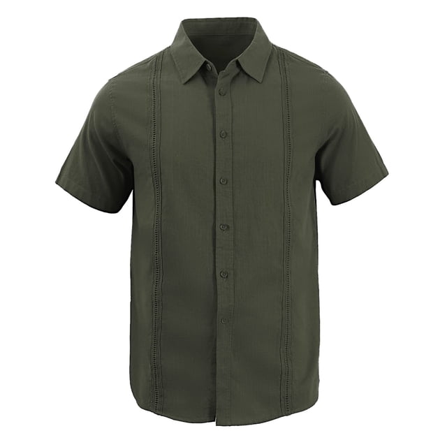 Camisa de playa de manga corta para hombre, informal, de moda, Color liso, cuello vuelto, Top con botones de encaje