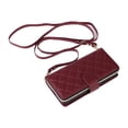 thumbnail image 3 of Quilted Wallet Phone Case with Strap & Stand for iPhone 15 Plus Zippered Card Holder Red, 3 of 6