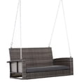 thumbnail image 1 of Outsunny 2-Person Outdoor Rattan Porch Swing Chair with Cushion and 7.2 ft Steel Chains, Grey, 1 of 10