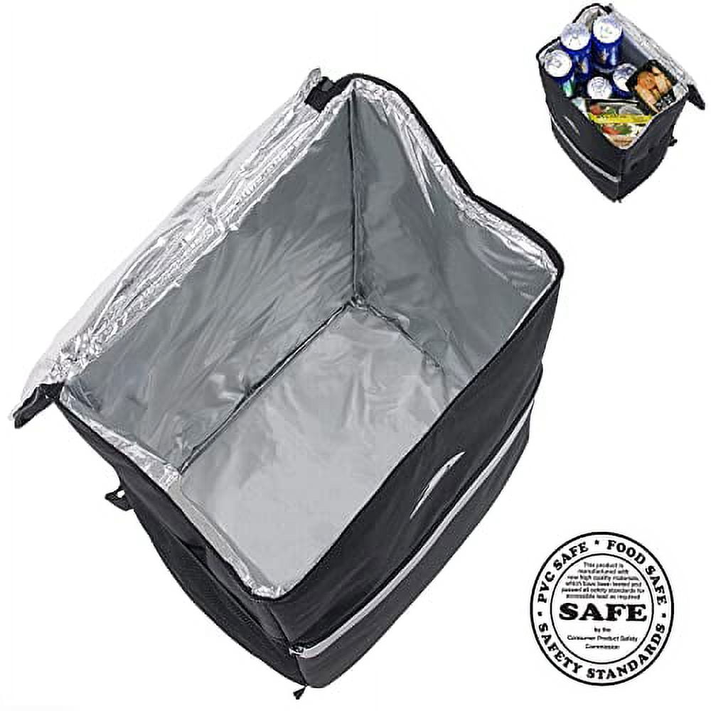 Insulated Food Delivery 3 Pocket Backpack with Drink Cup Holders and Reflector for Deliveries, Groceries, DoorDash, Uber Eats and GrubHub (Black with Silver Reflector)