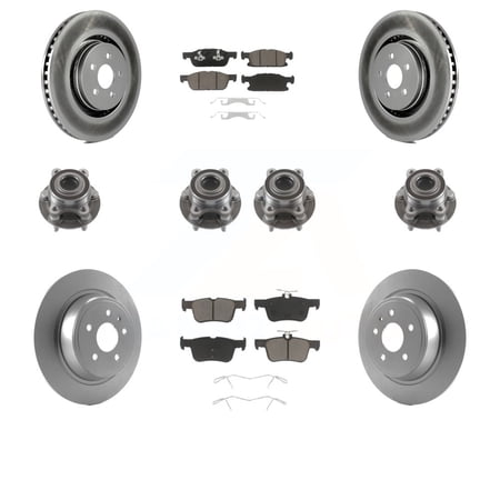 Transit Auto Front Rear Hub Bearings Assembly Coated Disc Brake Rotors and Ceramic Pads Kit (10Pc) for Car 2017 Lincoln MKX AWD with 14mm Wheel Lugs KBB-120760