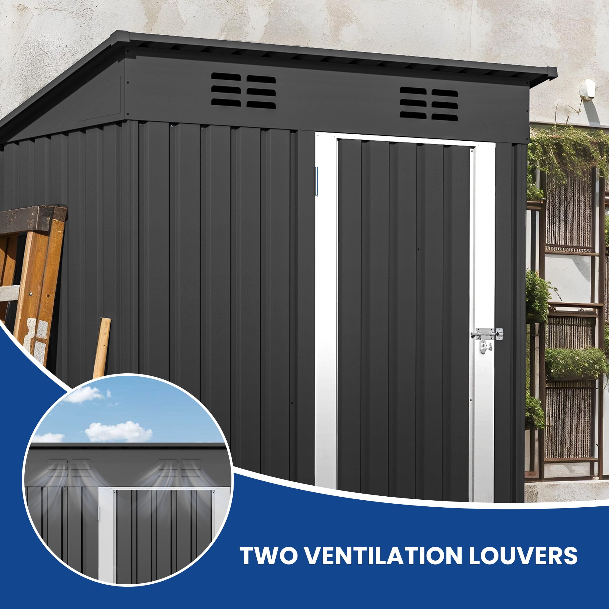 Uforic 5 x 3FT Outdoor Metal Storage Shed with Lockable Door, Sloped Roof, for Backyard, Garden, Gray