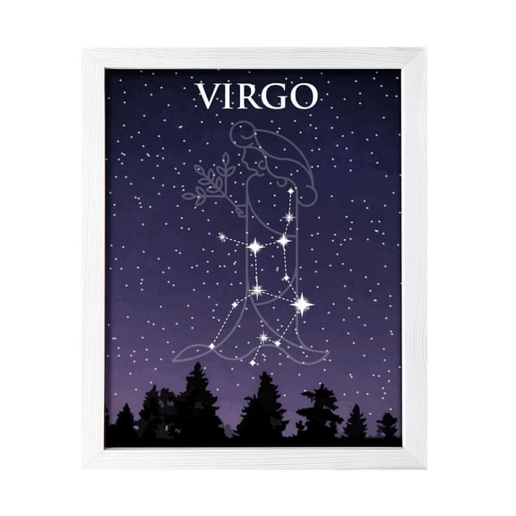 Designs ByLITA Virgo Zodiac Sign Night Sky, 11 x 14 White Wall Print Inspirational (Framed) | Home and Office Decor | Astrology Star Sign Bedroom Decoration | Perfect Gift