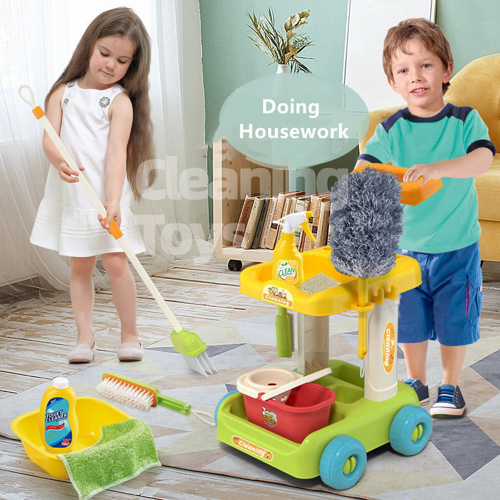Kids Cleaning Set For Toddlers Boys Girls Baby Cleaning Toys For Toddler 12  Piece Include Broom, Mop, Bucket, Dustpan, Brush, Cloth And Dinosaur Sucke