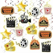 30CT Movie Night Hanging Swirl Decorations Movie Theater Themed Party Supplies Foil Swirl Ceiling Film Hanging Decor Hollywood Movie Birthday Party Decorations