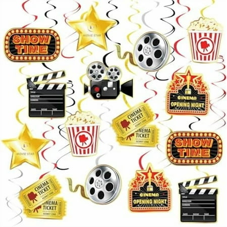 30CT Movie Night Hanging Swirl Decorations Movie Theater Themed Party Supplies Foil Swirl Ceiling Film Hanging Decor Hollywood Movie Birthday Party Decorations