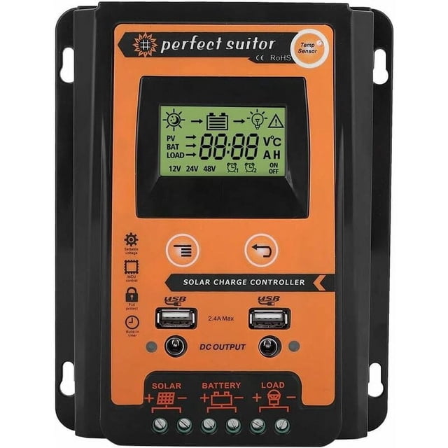 CHAO Controlador de carga Solar MPTT, Panel Solar de 12V/24V, regulador de batería, Panel de pantalla LCD USB Dual, regulador de corriente 30A, negro y naranja