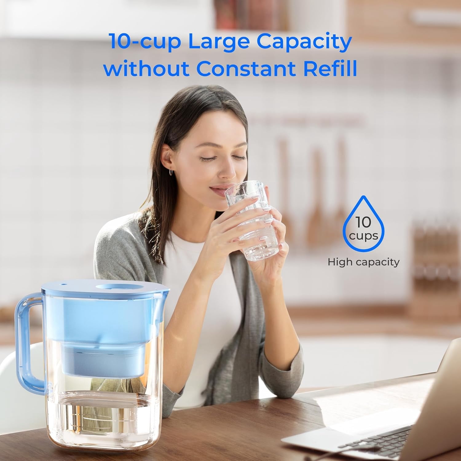 Waterdrop 10-Cup Water Filtration Pitcher, Long-lasting 200 Gallons, BPA Free