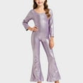 thumbnail image 3 of uublik Jumpsuit Girl Sequins Long Sleeves Round Neck Trousers Flared Pants Party Festival Clothes Size 2T-17 Purple, 3 of 4