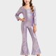thumbnail image 4 of Pantalones acampanados de cuello redondo y mangas largas con lentejuelas elegantes de color sólido para niños, para fiestas, bailes, actuaciones escolares, ropa combinada para fiestas y festivales, pa, 4 of 5