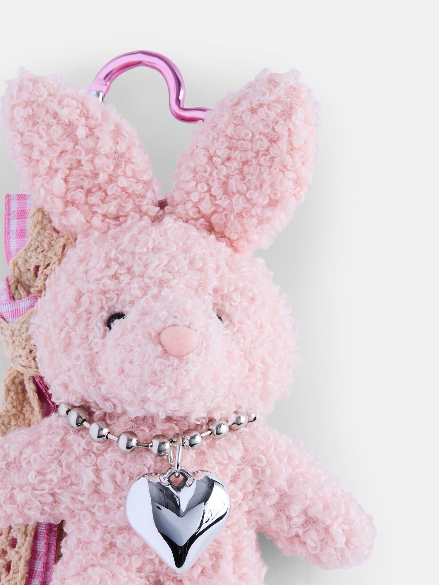Weekend Academy Girls Bag Charm, Pink Bunny with Gingham