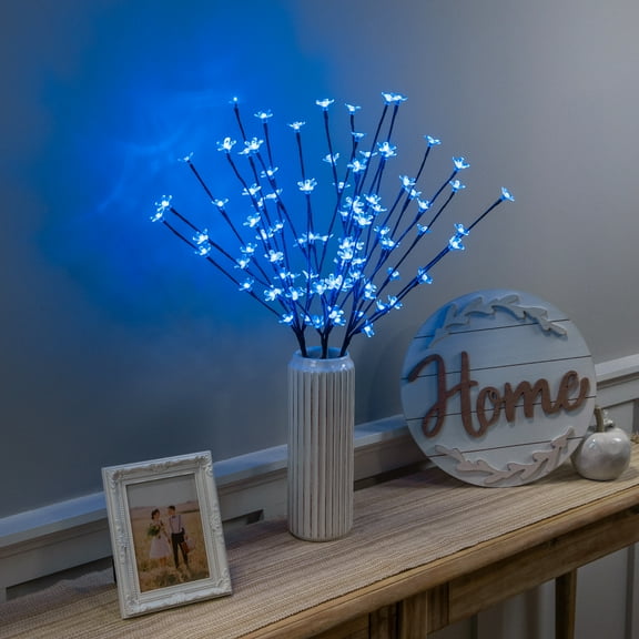 Northlight LED Lighted Cherry Blossom Artificial Branch Sprays - 30" - Blue - Set of 3
