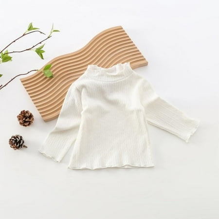 

Toddler Girls Basic Shirt Long Sleeve Knit BlouseCotton Ruffle Tee T-shirts Turtleneck Base Layer Shirts Kids Outfit Tops 0-4T