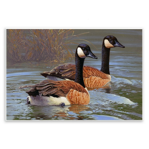 Stupell Industries Backwater Canada Geese Animals Painting Unframed Art Print Wall Art, 15 x 10