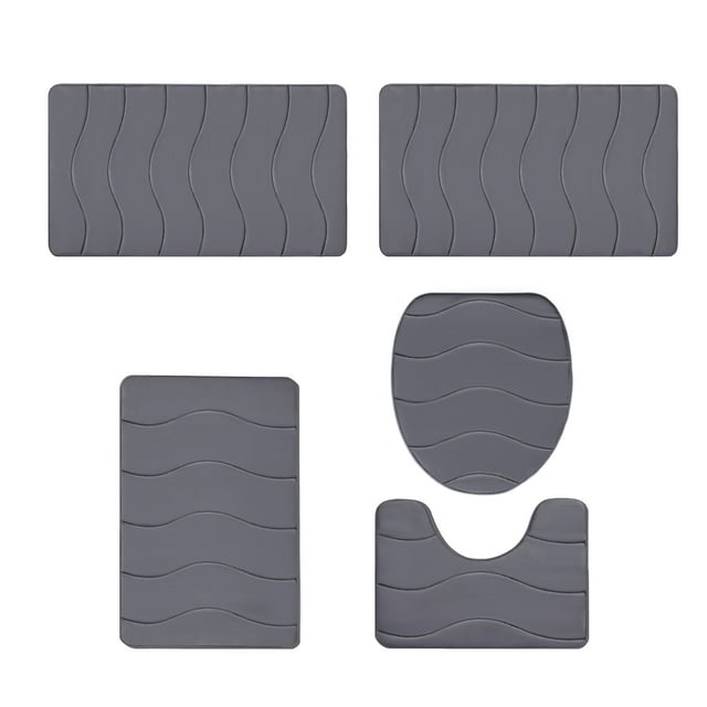 Ohufall 5 Piece Foam Bath Mat Set Non Slip Soft Universal Toilet Rug Machine Washable Quick Dry
