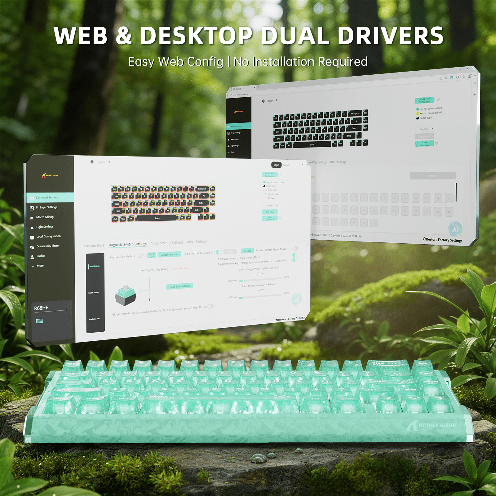 ATTACK SHARK R68 HE 60% Wired RGB Gaming Keyboard, Hall Effect Magnetic Switches, 8000Hz Polling Rate, Rapid Trigger, PC/Mac Compatible, Green