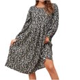 thumbnail image 1 of Vestido de media pantorrilla de manga larga floral con cuello cuadrado de otoño e invierno informal a la moda para mujer Fridja  yut7275, 1 of 7