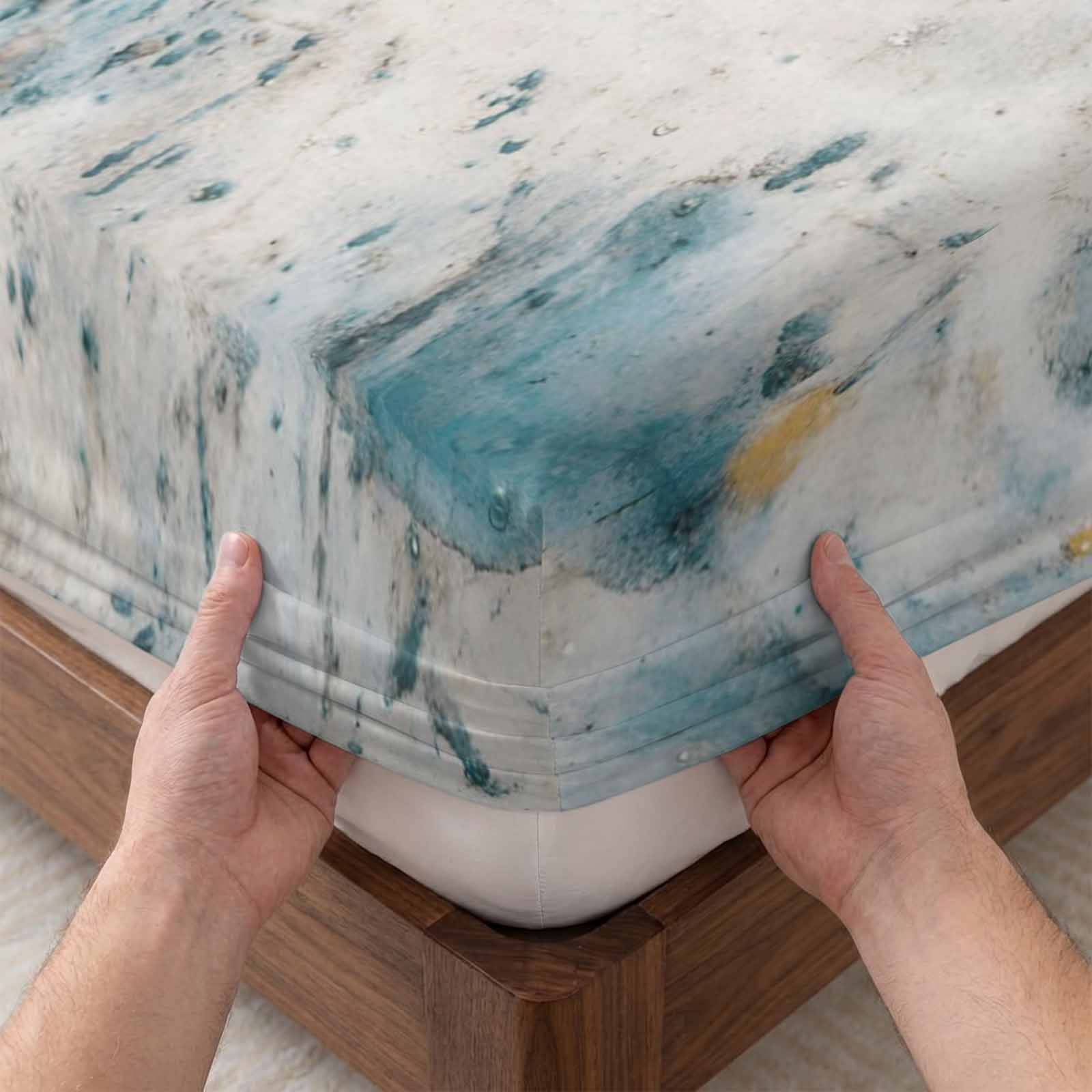 Twin Sze Fitted Sheet Set - Gray Teal 2 Piece Bedding Sets 16" Deep Pocket Fitted Sheet with 1 Pillowcase, Modern Abstract Art Retro Flow Marble Brushed Microfiber Hotel Luxury Bed Sheets