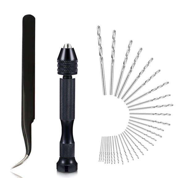 32Pcs Hand Drill Bits Set, Pin Vise Hand Drill, 30Pcs Micro Twist Drill Bits, Suitable for Metal Wood, Manual Work DIY, Jewelry, Assembling, Model Making(0.5mm-3.0mm)