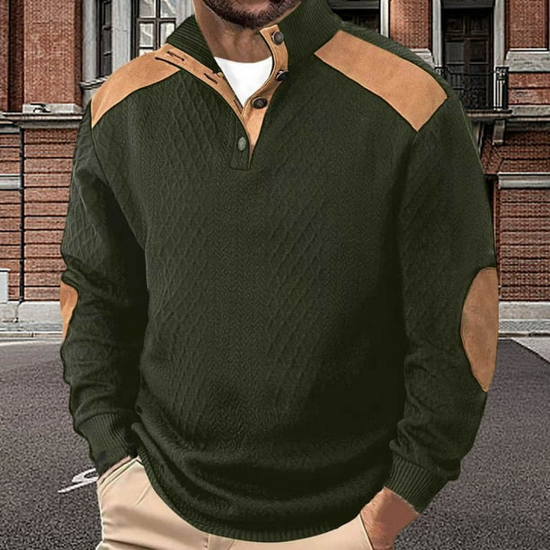 pstuiky manga larga para hombre, Blusa/camisa informal y moderna de color liso con cuello alto y botones para hombre. top de hombre s