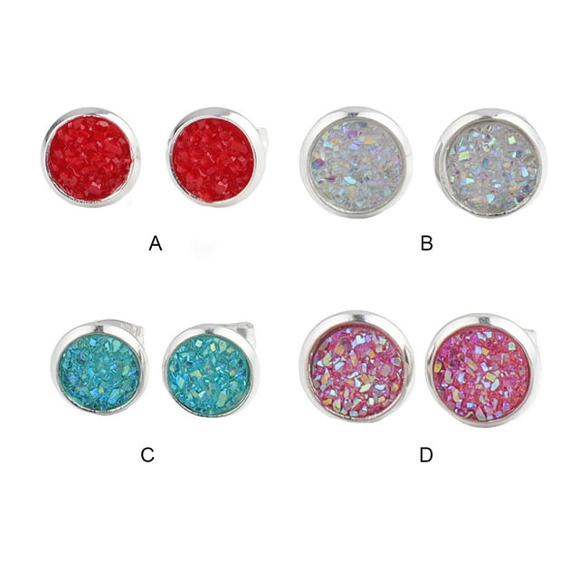 Round Earrings Eye-catching Eardrops Fine Electroplating Shiny and Eye-catching Rhinestone Inlay Ear Studs Gorgeous Gift for Birthday Party Wedding Cyan
