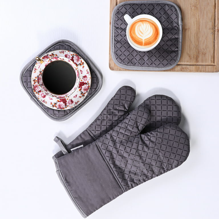 Oven Mitts with Hot Pads Potholders Set Silicone Gloves 500℉ High Heat  Resistant