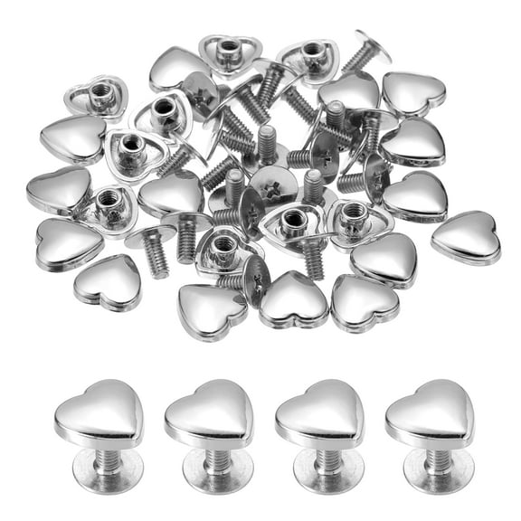 Uxcell 10mm Heart Rivets, 24 Sets Leather Rivets Studs Rivets Double Cap Spikes Rivet for Leather Crafting for Decor Repair DIY Clothing Belts Bags Shoes, Silver Tone