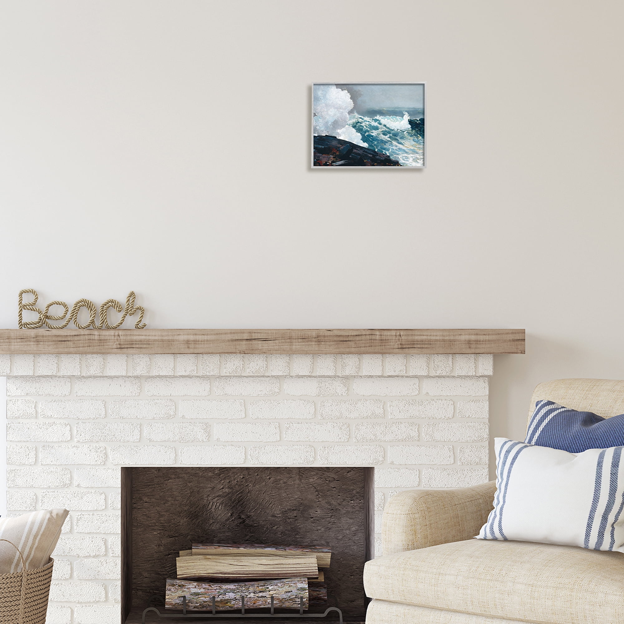 Stupell Industries Ocean Waves & Cliffs Landscape Painting Gray Framed Art Print Wall Art, 14 x 11