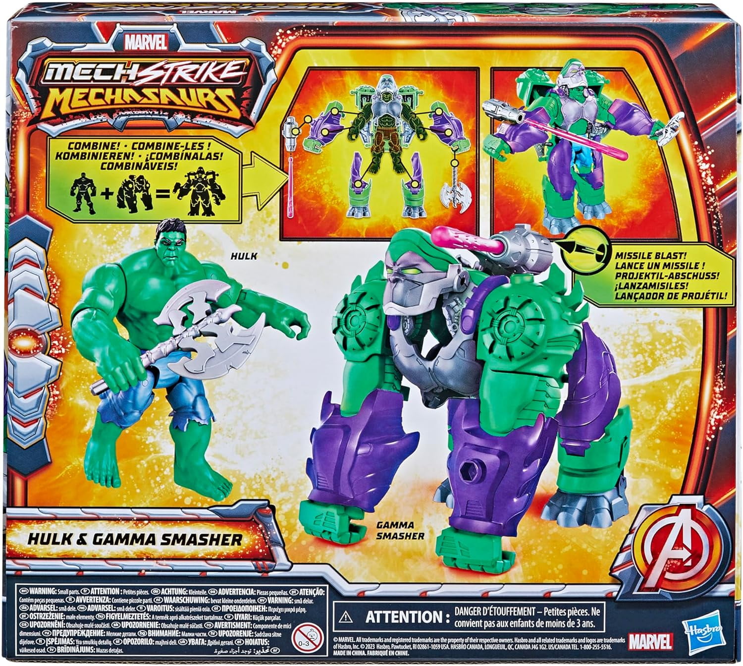 Marvel Mech Strike Mechasaurs, 4.5-Inch Hulk with Gamma Smasher Mechasaur Action Figures, Super Hero Toys for Kids Ages 4 and Up