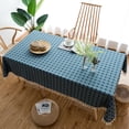 thumbnail image 5 of Rectangular Tablecloth,Cotton Linen Plaid Tablecloth With Tassel,Elegant Table Cover For Living Room Coffee Table Restaurant Party Picnic Garden-Light Blue-140*240cm, 5 of 8