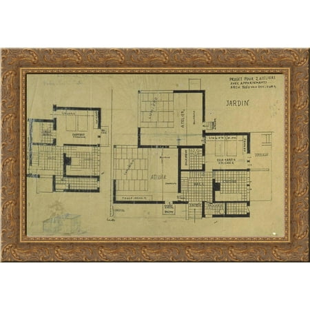 Double studio apartment design, plans and axonometry 24x18 Gold Ornate Wood Framed Canvas Art by Theo van (Best Way To Decorate A Studio Apartment)