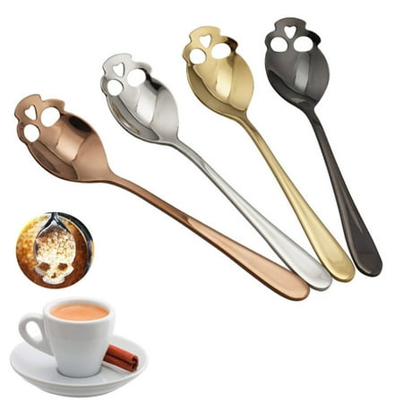 - 4 Pcs Skull Stainless Steel Coffee Drink Mixing Spoon Teaspoon