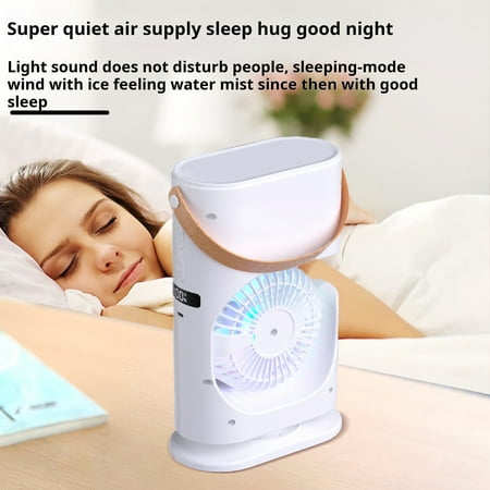 

Pebbuoy Portable Air Conditioner Fan with 7-Color Ambient Light Remote Control Low Noise Rechargeable Desktop Mini Air Conditioner Mist Fan