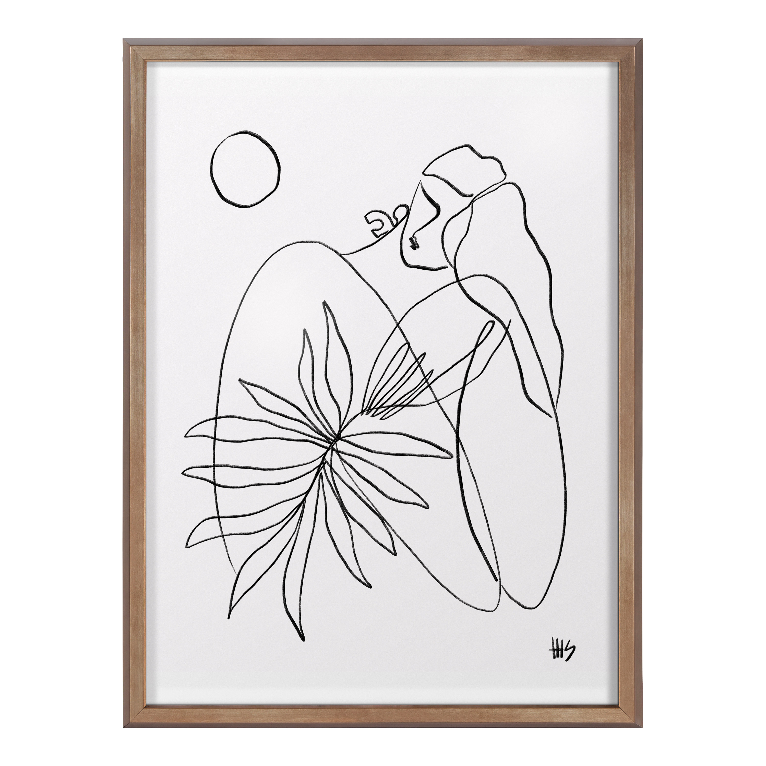 Kate and Laurel Blake Summer Lines 7 Framed Printed Glass Wall Art by Maggie Stephenson, 18x24 Gold, Chic Line Drawing for Wall