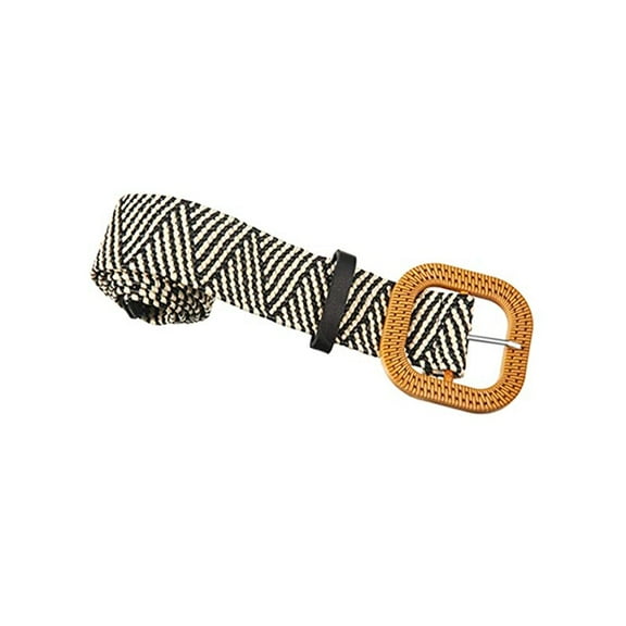 Straw Woven stretchy Waist Belt for Women Dresses,Wide Boho Braided Elastic Belt with Round Buckle