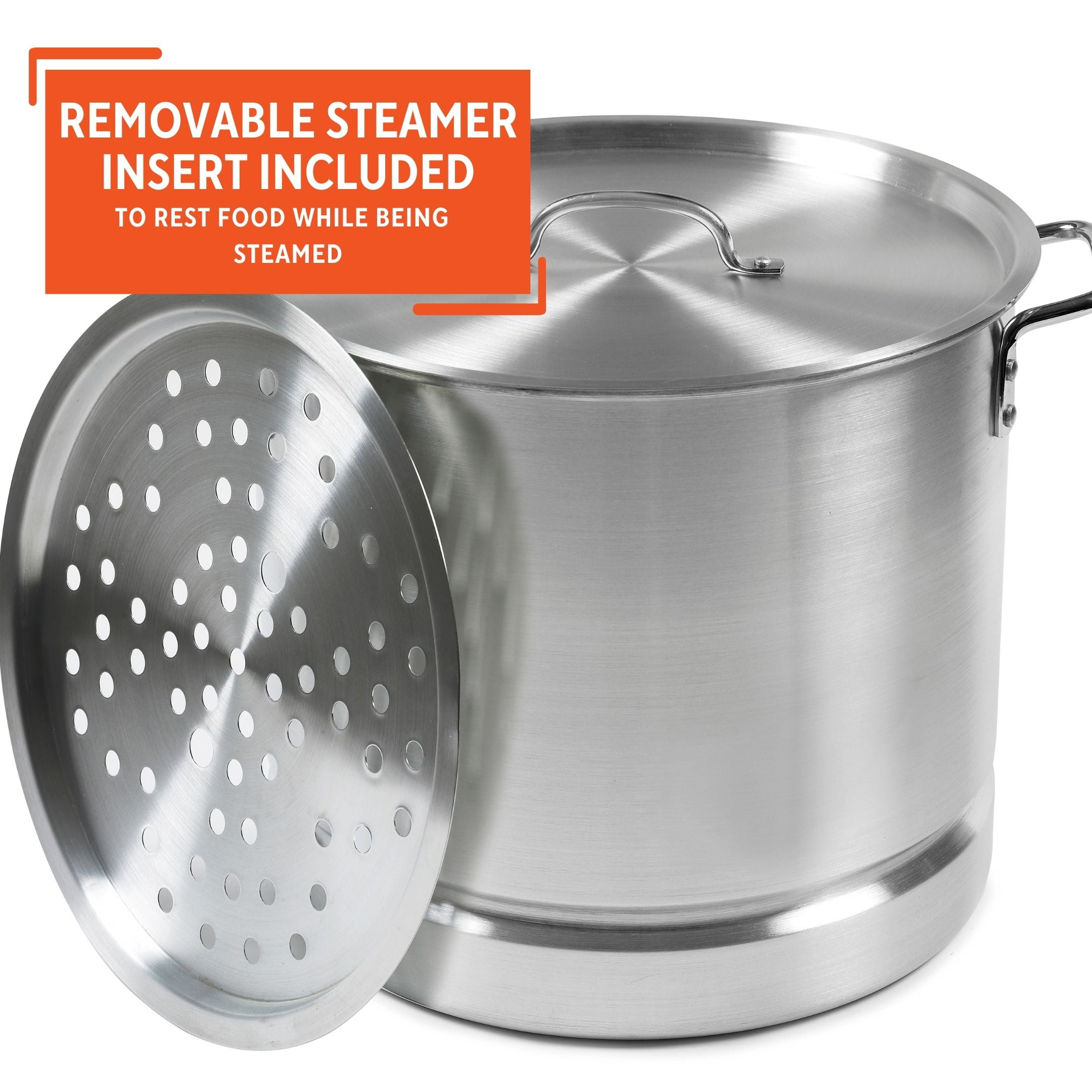 IMUSA 32-Quart Steamer with 21-Quart Basket with Glass Lid and Cool-Touch Handles
